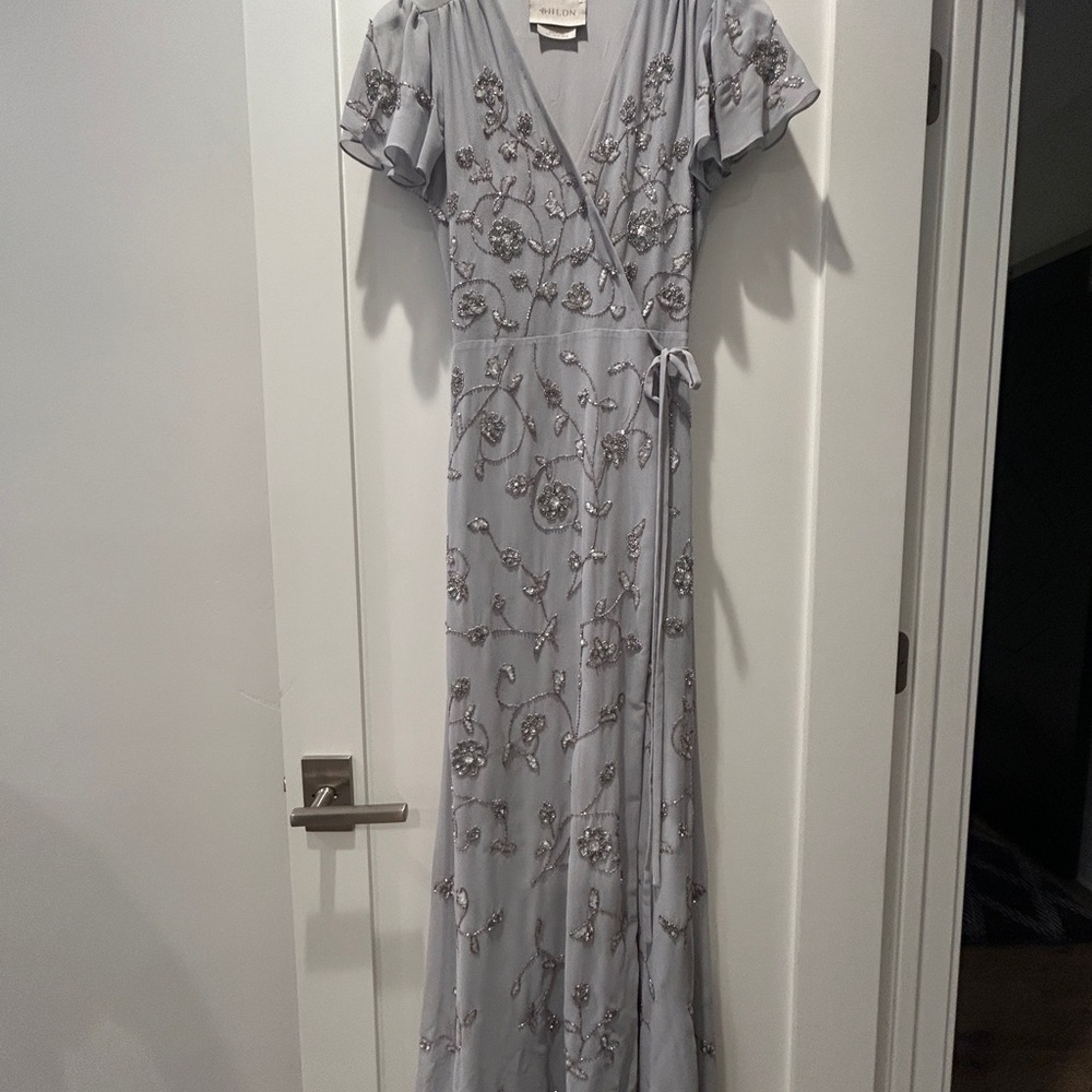 BHLDN Blue and Gray Flutter Sleeve Maxi Dress